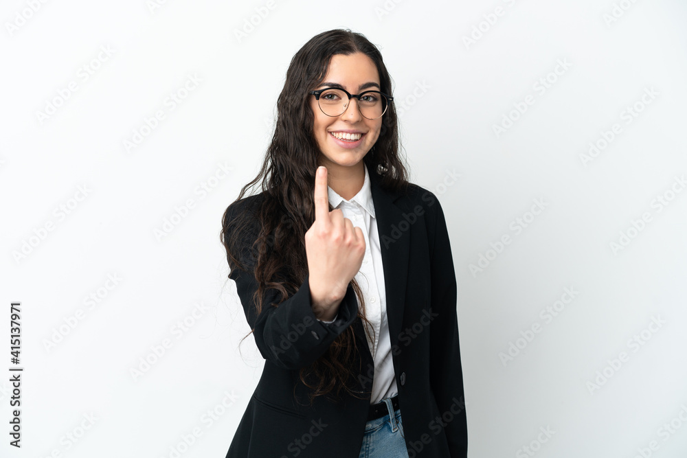 Young business woman isolated on white background doing coming gesture Young business woman isolated on white background doing coming gesture