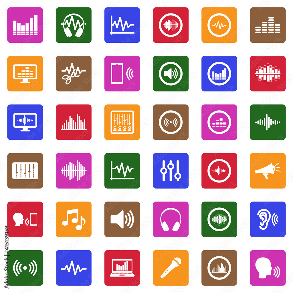 Sound And Volume Icons . White Flat Design In Square. Vector Illustration. Sound And Volume Icons . White Flat Design In Square. Vector Illustration.