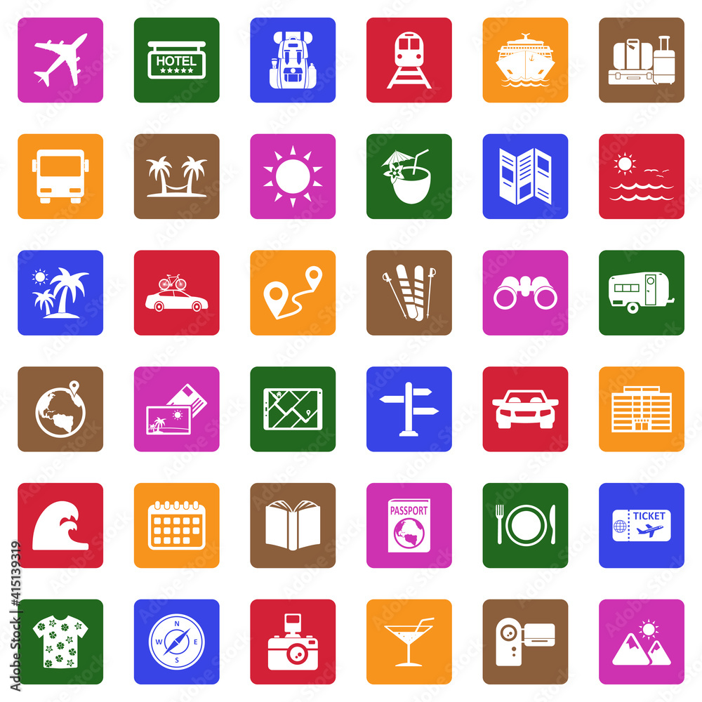 Travel Icons. White Flat Design In Square. Vector Illustration. Travel Icons. White Flat Design In Square. Vector Illustration.