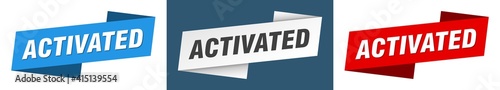 activated banner. activated ribbon label sign set