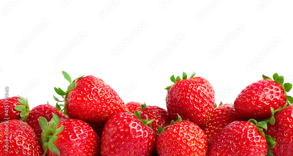 Pile of delicious fresh red strawberries on white background Pile of delicious fresh red strawberries on white background