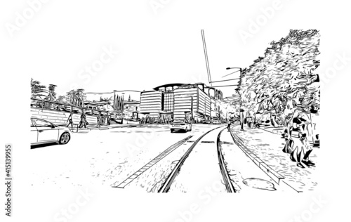 Building view with landmark of Bursa is a city in northwestern Turkey. Hand drawn sketch illustration in vector.