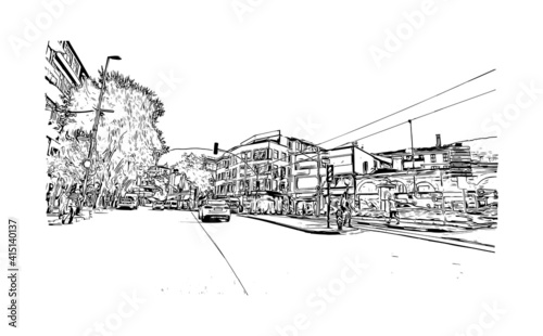 Building view with landmark of Bursa is a city in northwestern Turkey. Hand drawn sketch illustration in vector.