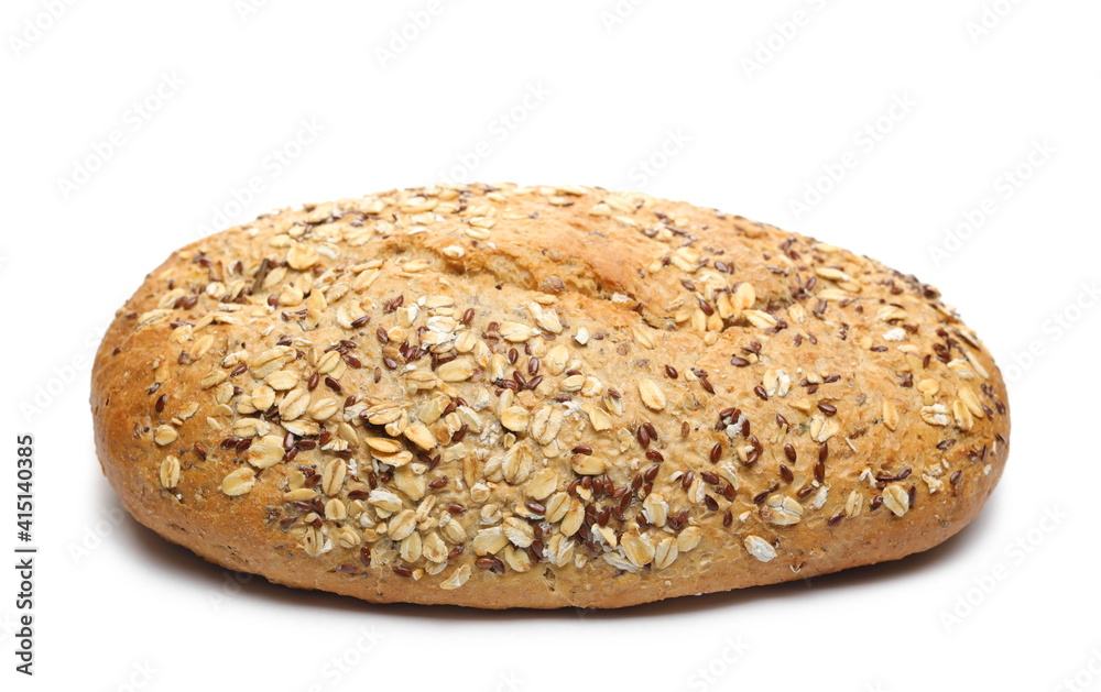 Integral wheat rye bread loaf with seeds (linseed and oats) isolated on white background Integral wheat rye bread loaf with seeds (linseed and oats) isolated on white background