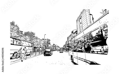 Building view with landmark of Bursa is a city in northwestern Turkey. Hand drawn sketch illustration in vector.