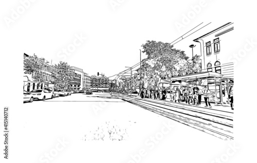 Building view with landmark of Bursa is a city in northwestern Turkey. Hand drawn sketch illustration in vector.