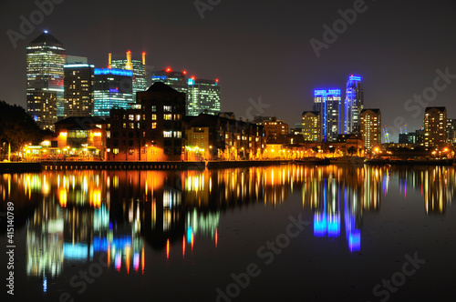 Canary Wharf  East London UK skyline at night