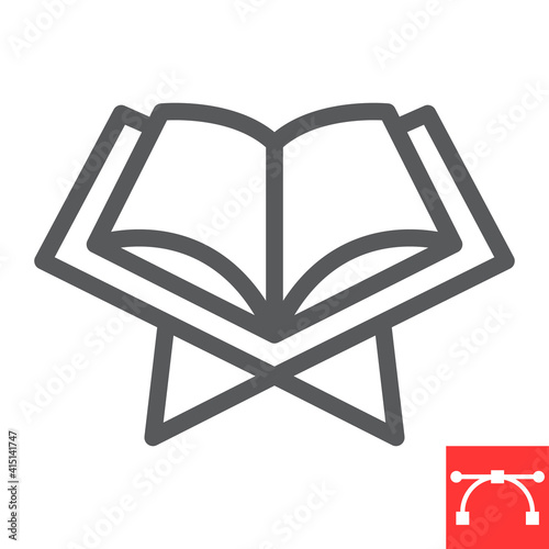 Open quran book line icon, Happy Ramadan and religion, koran book vector icon, vector graphics, editable stroke outline sign, eps 10.