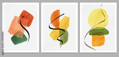 Abstract design modern trendy with doodles and various shapes. vector Set of creative minimalist hand painted illustrations for wall decoration, postcard or brochure cover design