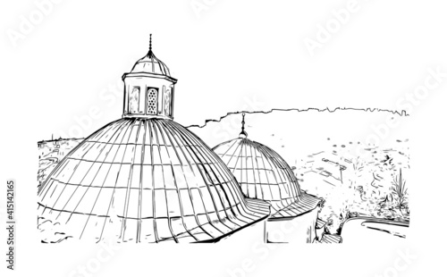 Building view with landmark of Bursa is a city in northwestern Turkey. Hand drawn sketch illustration in vector.