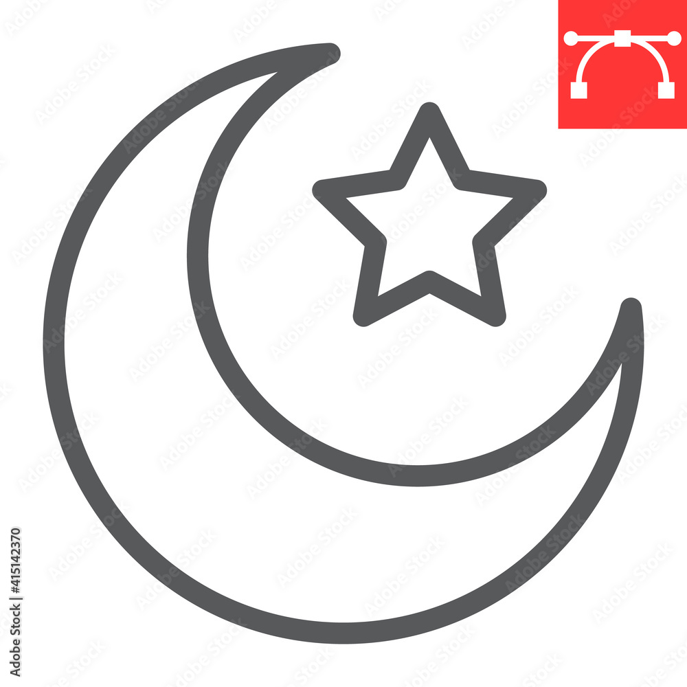 Star and crescent line icon, Happy Ramadan and muslim, islamic crescent vector icon, vector graphics, editable stroke outline sign, eps 10. Star and crescent line icon, Happy Ramadan and muslim, islamic crescent vector icon, vector graphics, editable stroke outline sign, eps 10.