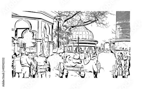 Building view with landmark of Bursa is a city in northwestern Turkey. Hand drawn sketch illustration in vector.