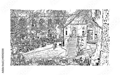 Building view with landmark of Bursa is a city in northwestern Turkey. Hand drawn sketch illustration in vector.