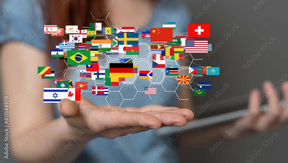 World map with all states and their flags World map with all states and their flags