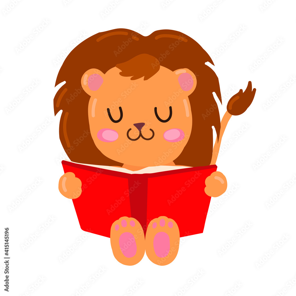 little lion reading book on the white background little lion reading book on the white background