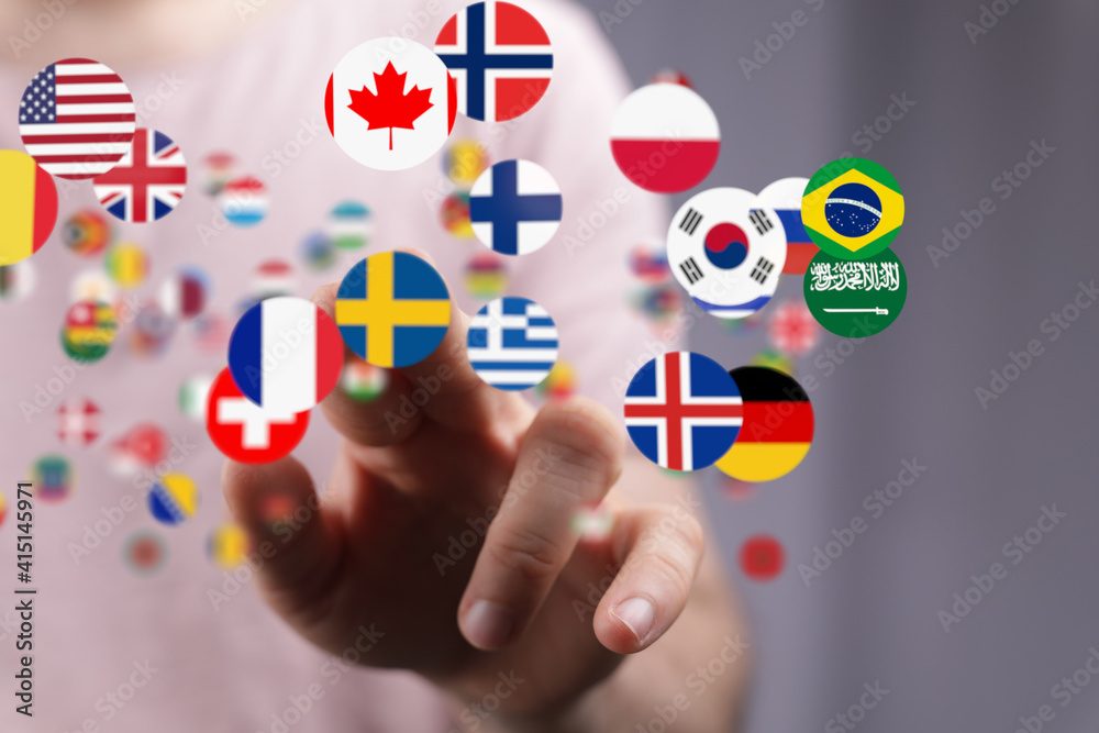 World map with all states and their flags World map with all states and their flags