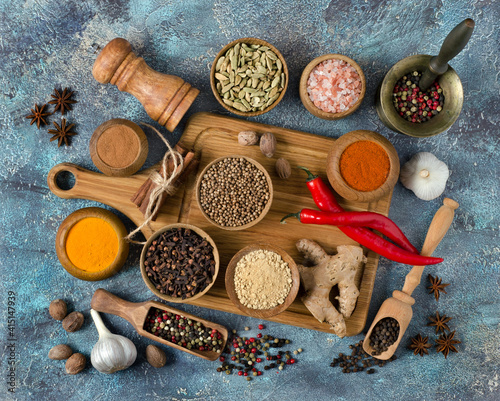 Set of various spices and seasonings for cooking