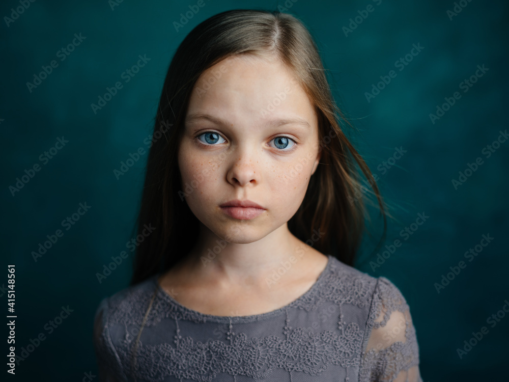 beautiful girl loose hair dark background cropped view close-up beautiful girl loose hair dark background cropped view close-up