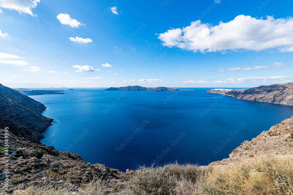 Panoramic view of the Santorini caldera, Santorini, Cyclades, Greek Islands Panoramic view of the Santorini caldera, Santorini, Cyclades, Greek Islands