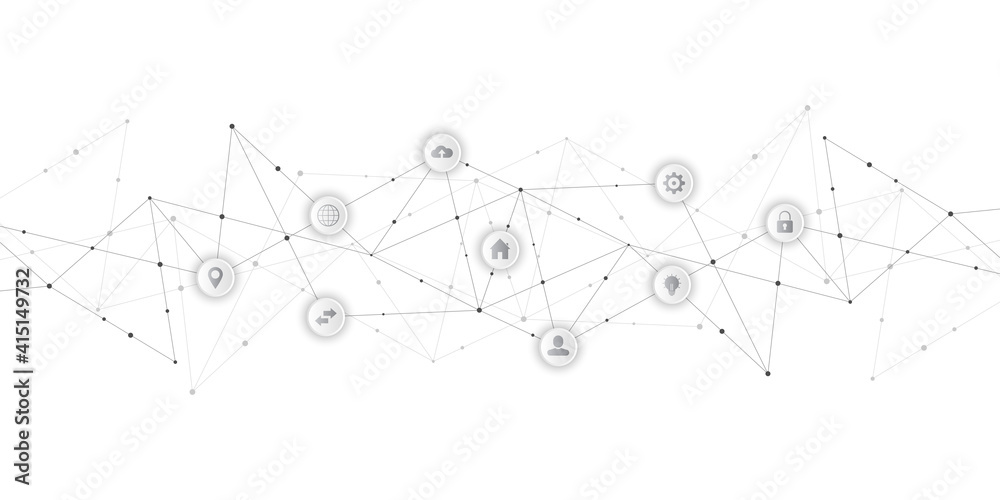 Information technology background with infographic elements and flat icons. Digital technology, network connection and communication concept. Vector illustration