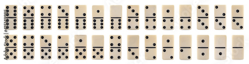 Fotografie Collection of classic domino tiles on white background, banner design