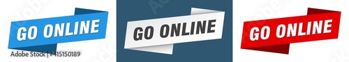 go online banner. go online ribbon label sign set