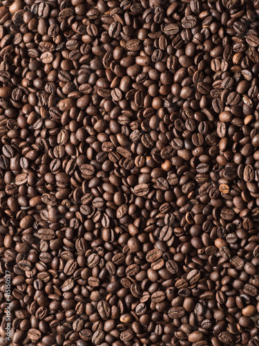 Roasted arabica coffee beans top view.