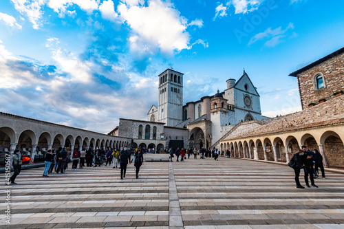 Square in front of the Basilica of Saint Francis of Assisi, Assisi, Umbria photo