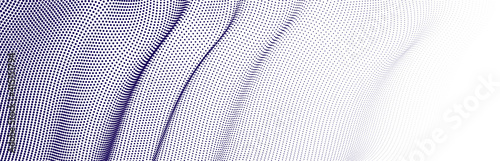 Flowing dots array of dynamic particles in motion, trendy modern style abstract vector background, science and technology future theme template for ads.