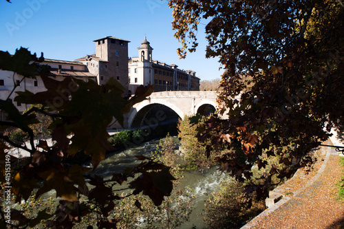View of the oldest bridge in Rome, Ponte Fabricio (Fabricius Bridge), Rome