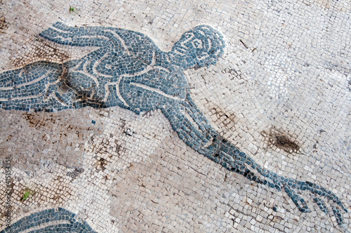 Frigidarium of Terme del Nuotatore, Mosaic of swimmer, Ostia Antica archaeological site, Ostia, Rome province photo