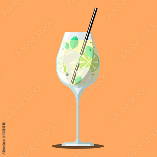 Hugo cocktail illustration. Alcoholic cocktails vector illustration.