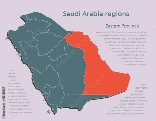 Map Saudi Arabia divided regions, Eastern Province