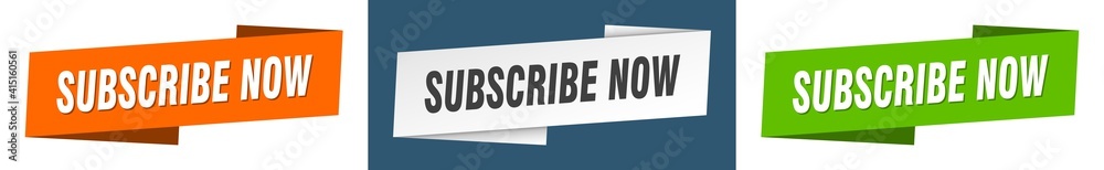 subscribe now banner. subscribe now ribbon label sign set