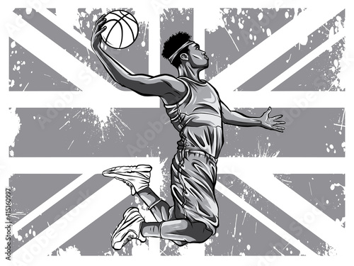 monochromatic Vector watercolor silhouette basketball player illustration art