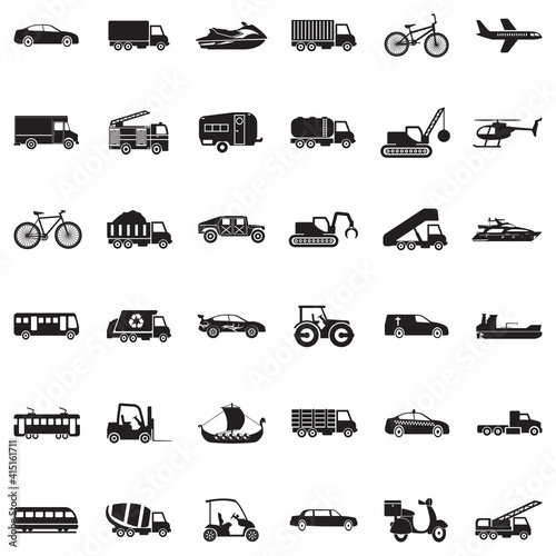 Transportation Icons. Black Flat Design. Vector Illustration.