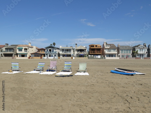 loungers on the Balboa Beach in Newport Beach in Orange County in California in the month of October, USA