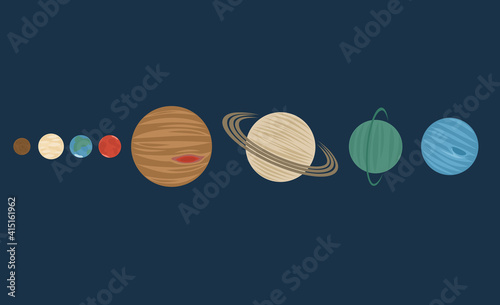 planets of the solar system in order. 2d flat vector