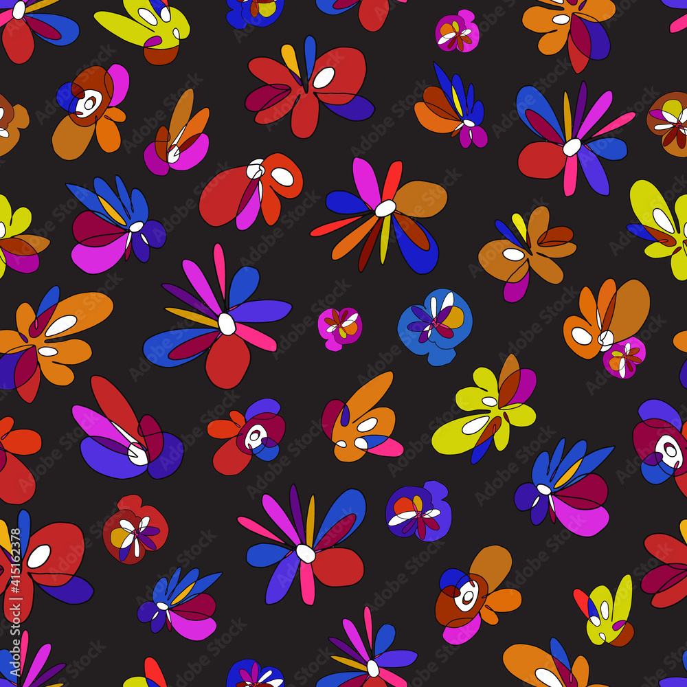 Floral tropical background in neon colors, bright print for textile, cloth, wallpaper, scrapbooking, wrapping. . Vector seamless pattern