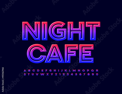 Vector trendy logo Night Cafe. Bright gradient Font. Creative set of Alphabet Letters and Numbers