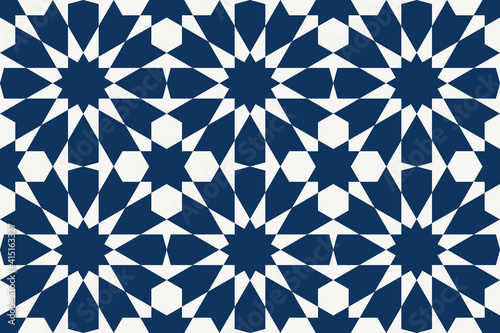 Geometric Islamic Seamless Pattern for decoration greeting card or interior based on a tenfold traditional rosette. Vector Illustration.