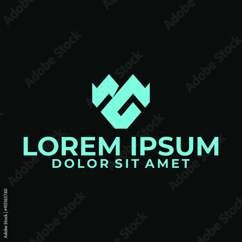 Initial letter MG or GM logo template with sporty geometric masked hero illustration in flat design monogram