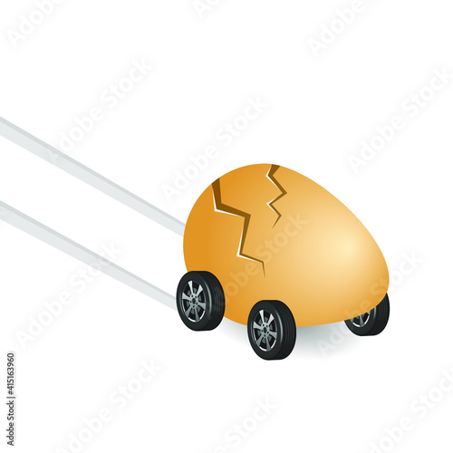 egg with wheels, car safety concept, vector illustration 