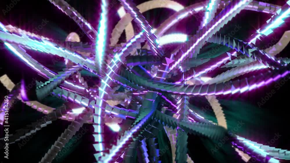 Abstract background 3D animation shiny structure rotating morphing and transforming in space seamless loop