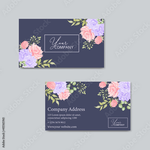 Business card template with watercolor flower frame