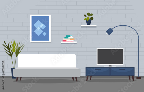 Tropical Houseplant Green Decorative Plant in Living Room Illustration