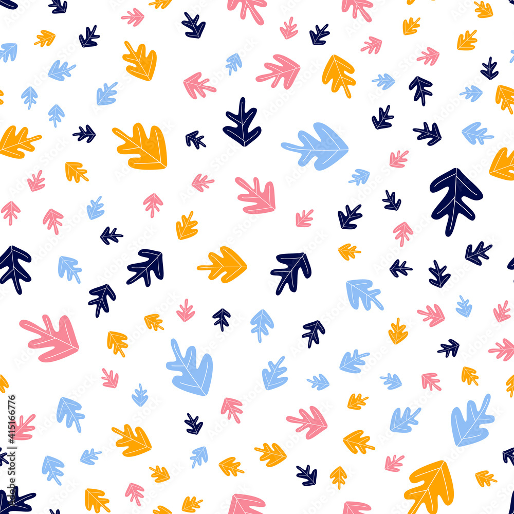Seamless forest pattern with abstract autumn leaves. Fall background. Vector wallpaper. bright