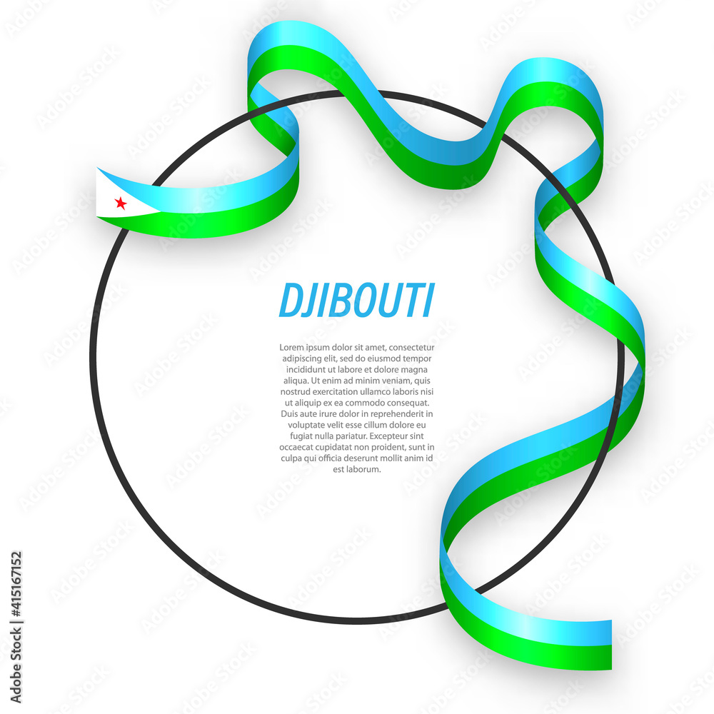 Waving ribbon flag of Djibouti on circle frame. Template for independence day poster Waving ribbon flag of Djibouti on circle frame. Template for independence day poster