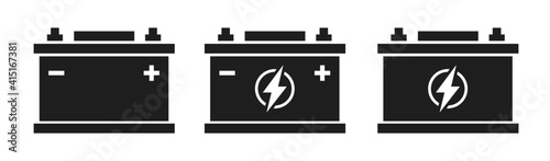 Car battery icon set. Auto battery symbol on white background. Energy power accumulator isolated. Vector illustration.