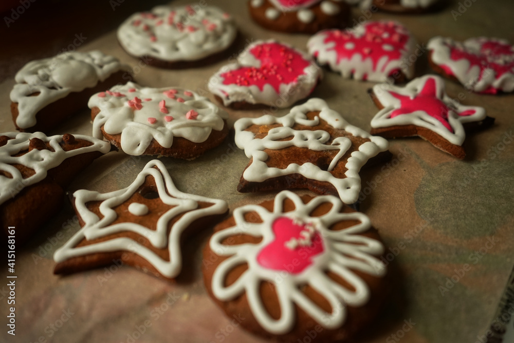 christmas gingerbread cookies on wooden background